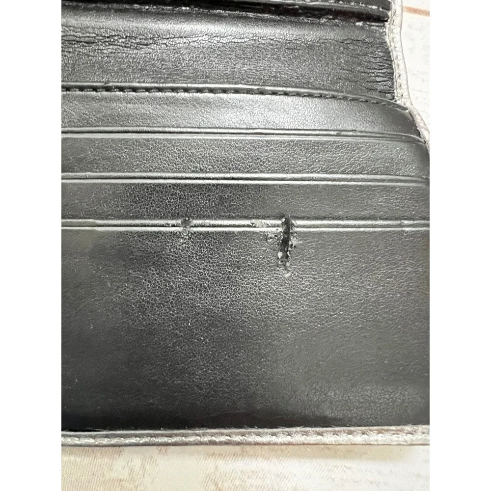 Coach Trifold Wallet Silver Gray Signature C Monogram Metallic Trim Large OS